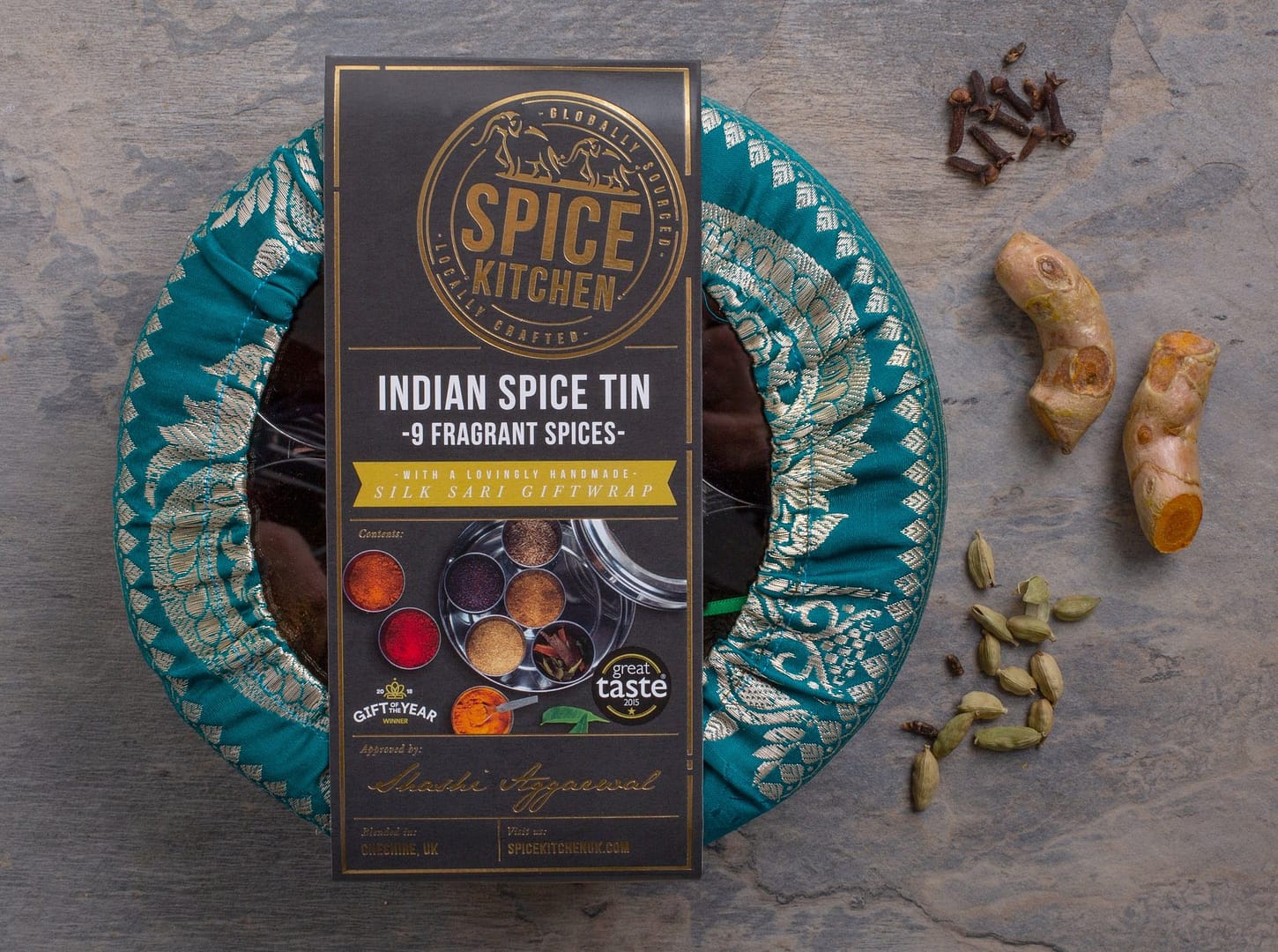 Masala Dabba, Spices, & Sari Wrap from Amazon (Spice Kitchen UK)