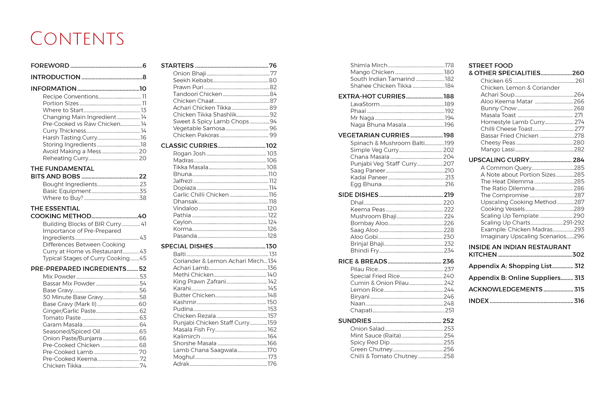 Contents Page from Curry Compendium